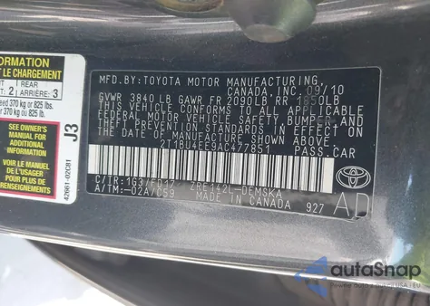 2010 Toyota Corolla S/Le/Xle from USA, damaged, VIN 2T1BU4EE9AC477851